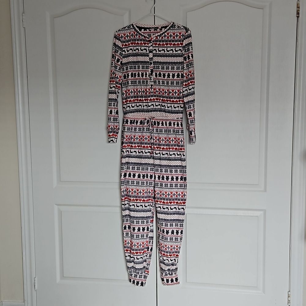 La Vie En Rose Ladies Onesies Lounge Wear With Long Sleeves Medium Red/White